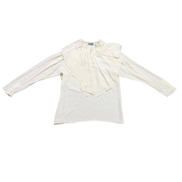 Regina Porter Womens Ivory Ruffle Front Button Long Sleeve Blouse Size 10
