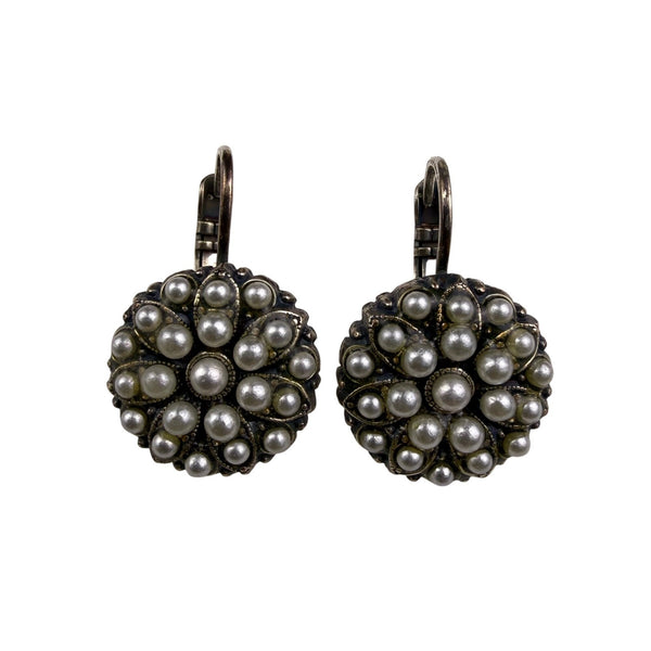 Vintage Silver Tone Womens Embellished Earrings Faux Pearls Round Drop Hook Desi