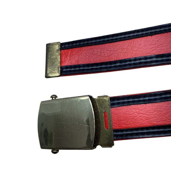 Vintage Red & Black Belt With Gold Buckle 37 in Long Adjustable Buckle