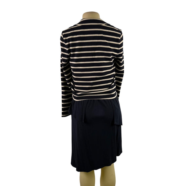Lilla  P Women’s Navy Blue Dress & Striped Blazer Set Versatile Style Size S