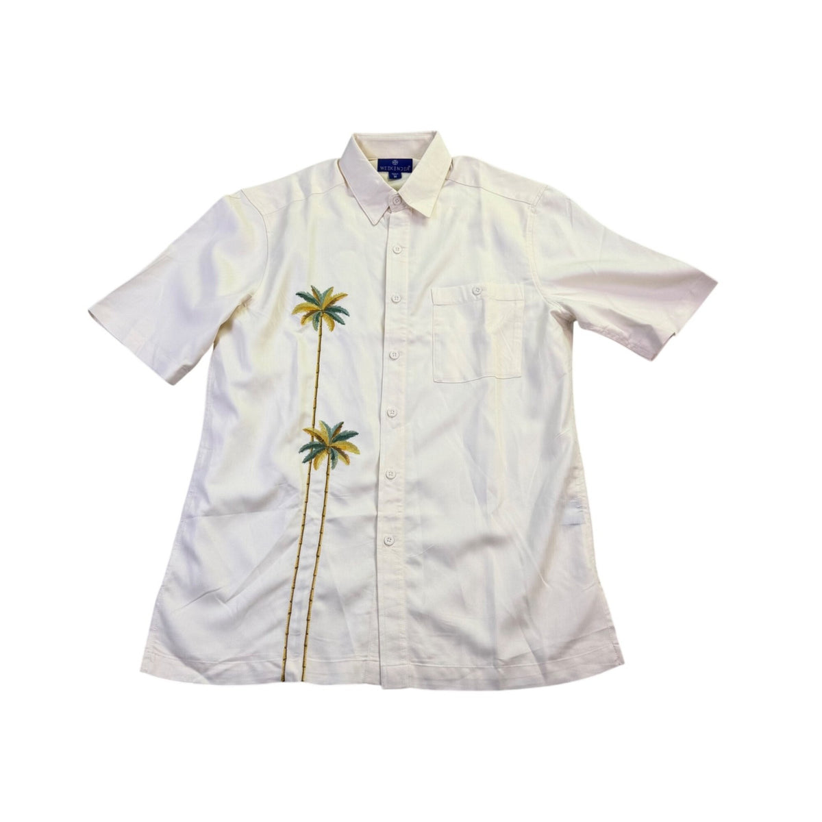 Weekender Mens White Embroidered Palm Tree Short Sleeve Shirt Size M
