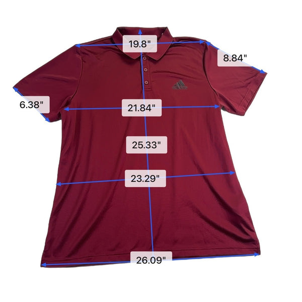 Adidas Mens Red Polyester Polo Shirt  Short Sleeve Classic Fit Style Size XL
