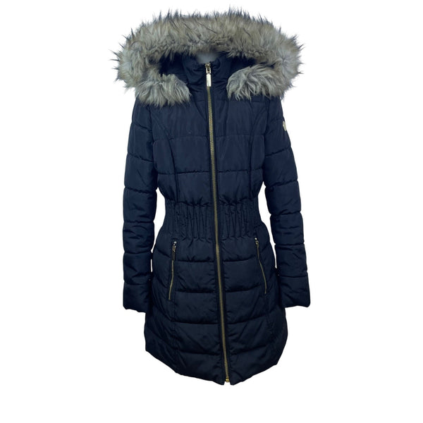 Laundry Womens Black Faux Fur Hooded Quilted Puffer Coat Size Small Winter