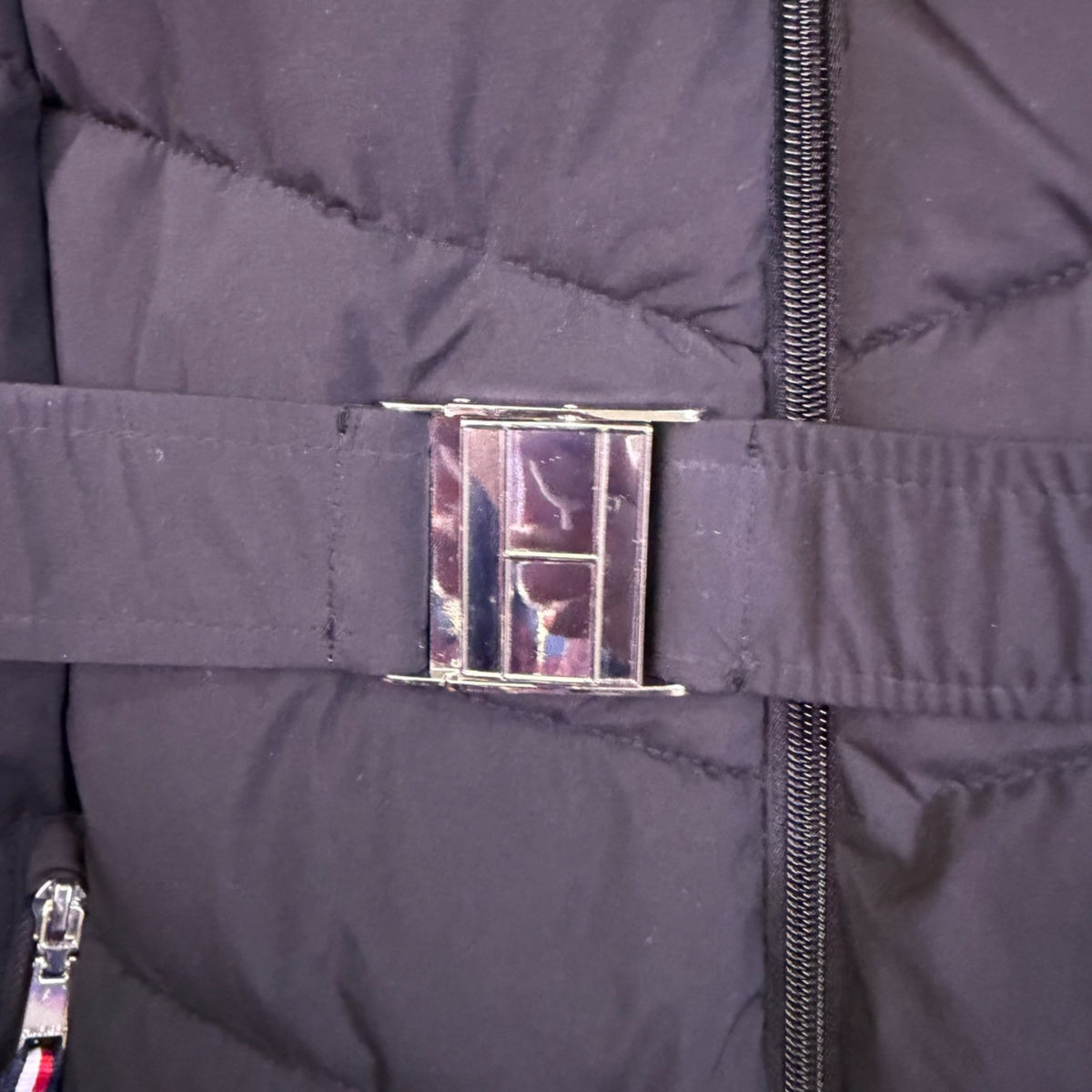 Tommy Hilfiger Womens Black Hooded Puffer Coat Water Resistant Belted Size XL