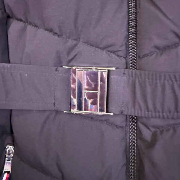 Tommy Hilfiger Womens Black Hooded Puffer Coat Water Resistant Belted Size XL