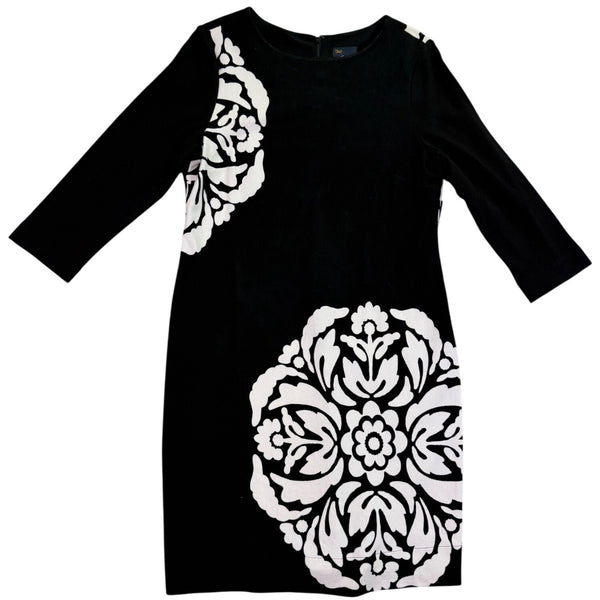 Just Taylor Womens Black & White Rayon/Nylon Patterned Shift Dress Size 14