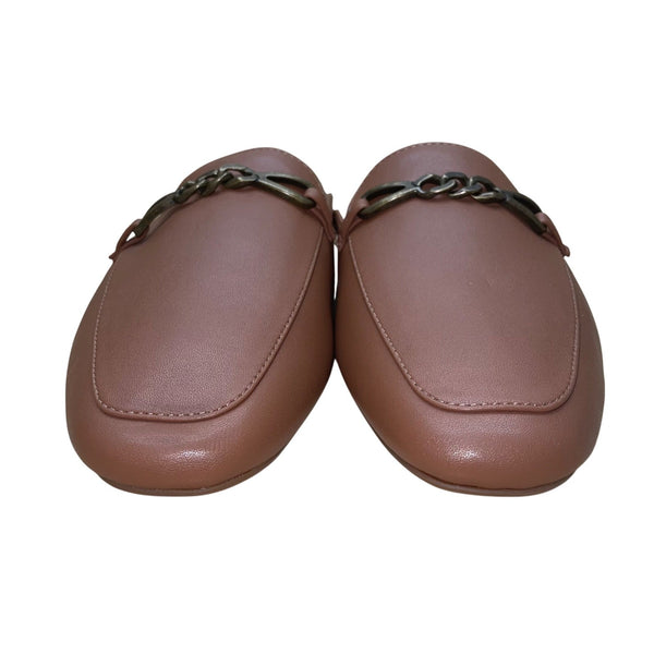 Naturalizer Women’s Brown Faux Leather Slip-On Chain Detail Mule Flats Size 8W