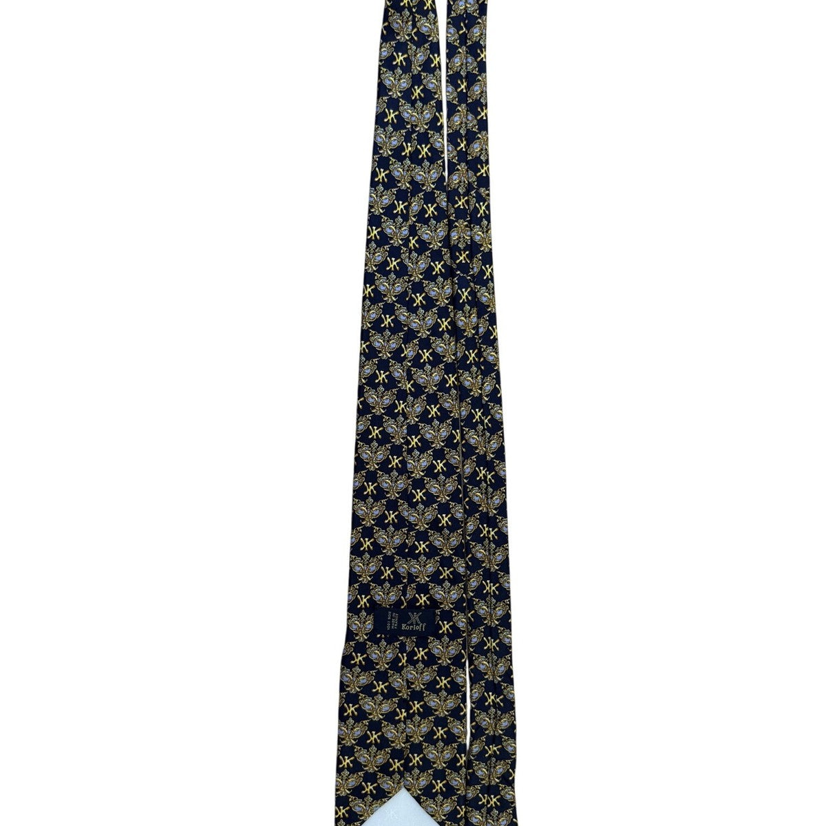 Korloff Mens Navy & Gold Silk Necktie Patterned Made In France Stylish Accessory