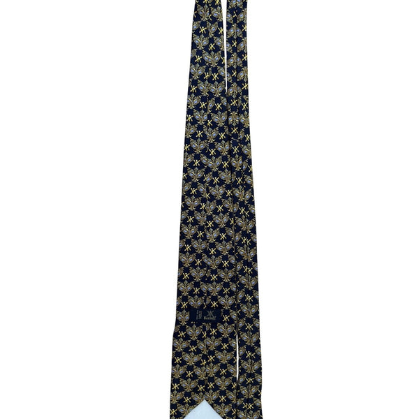 Korloff Mens Navy & Gold Silk Necktie Patterned Made In France Stylish Accessory