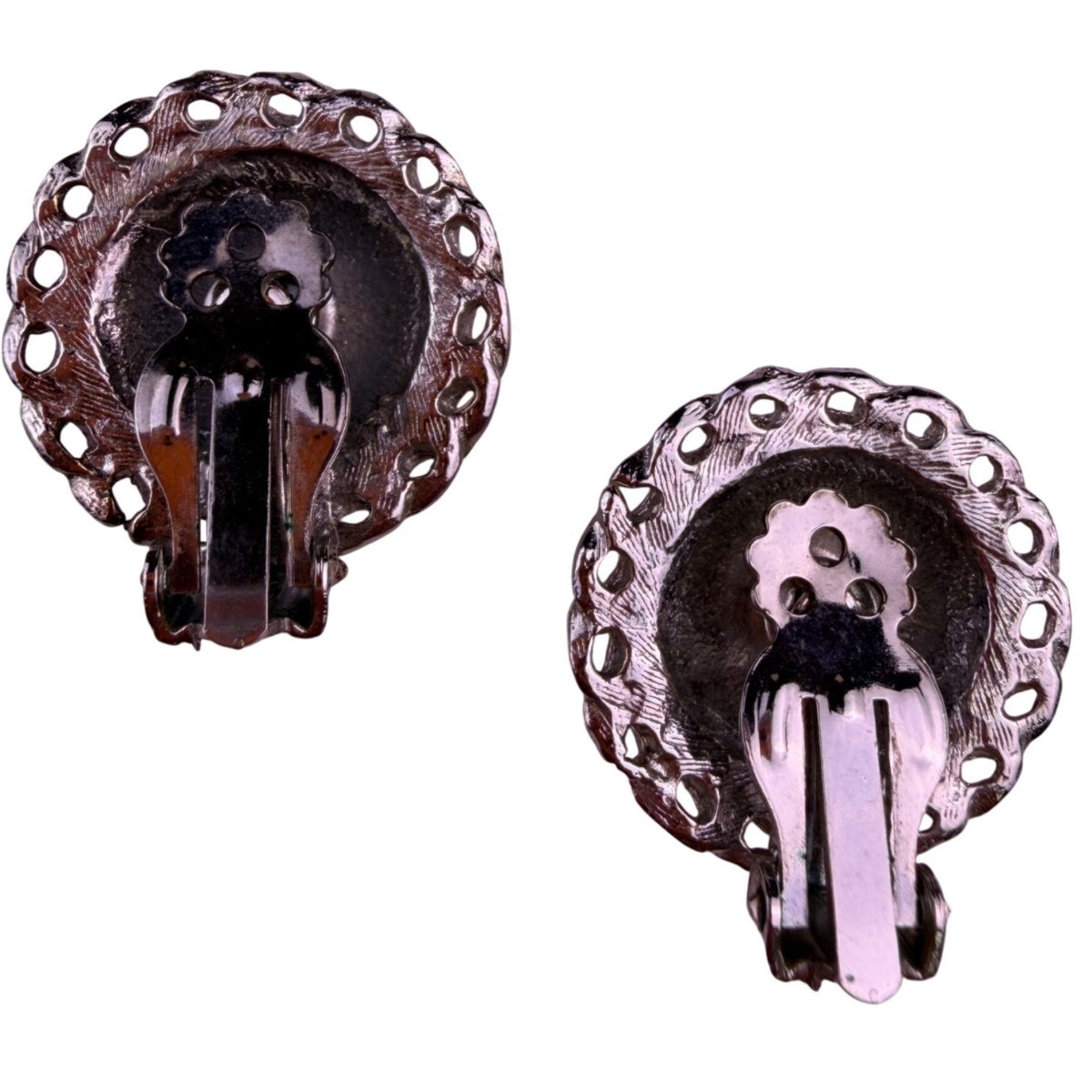Vintage Womens Silver Tone Clip-On Earrings Round Brushed Metal Design