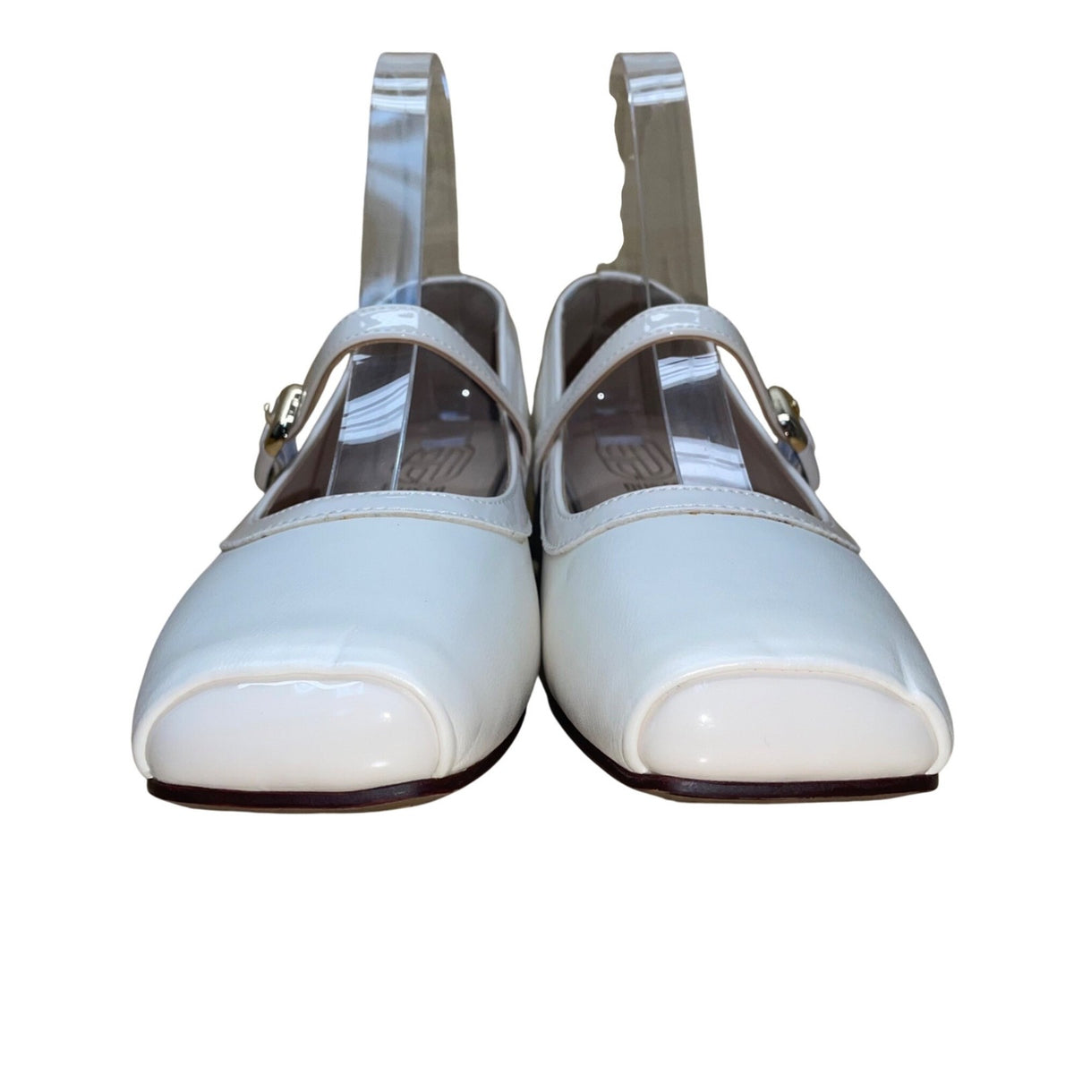 Dusto Women's Ivory White Faux Leather Mary Jane Block Heel Dress Shoes Size 7.5
