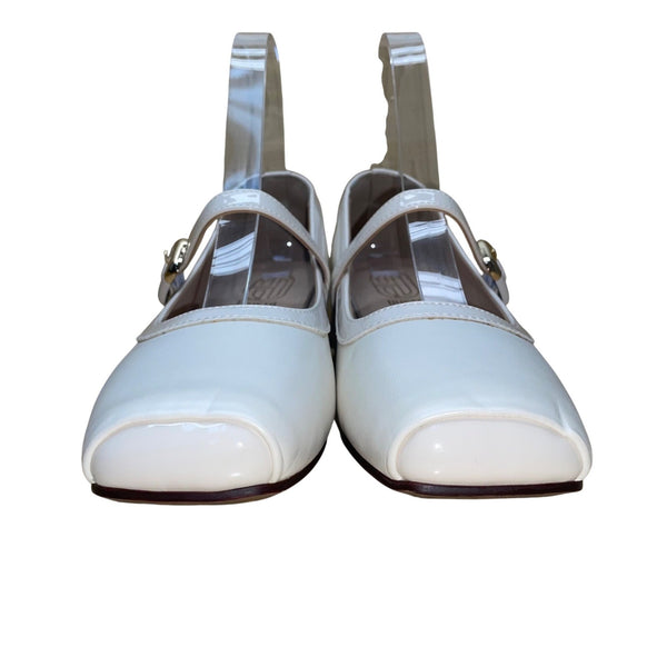 Dusto Women's Ivory White Faux Leather Mary Jane Block Heel Dress Shoes Size 7.5