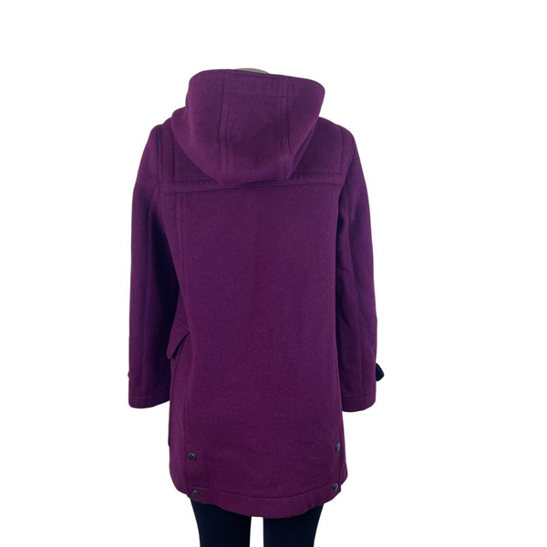 Women’s Magenta Plaid Wool Toggle Coat Hooded Classic Winter Size 8