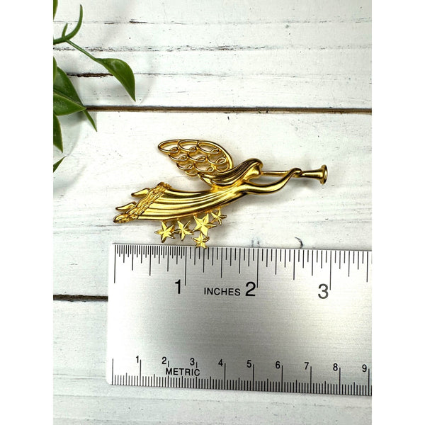 Signed Gold Crown Inc Gold Tone Angel Christmas Brooch Pin
