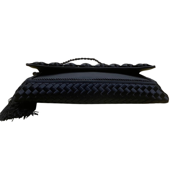 Sondra Roberts Women’s Dark Blue Woven With Tassel Braided Handle Shoulder Bag