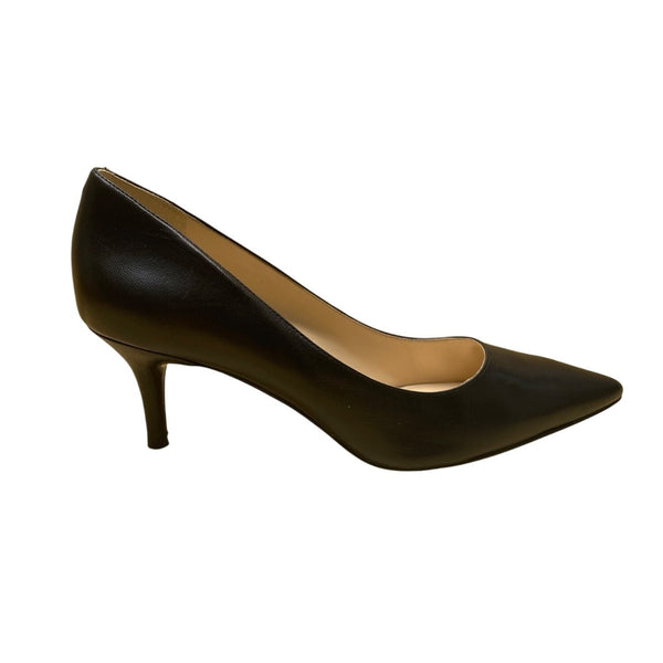 Nine West Women’s Black Leather Pointed-Toe Kitten Heel Margot Pumps Size 9.5M