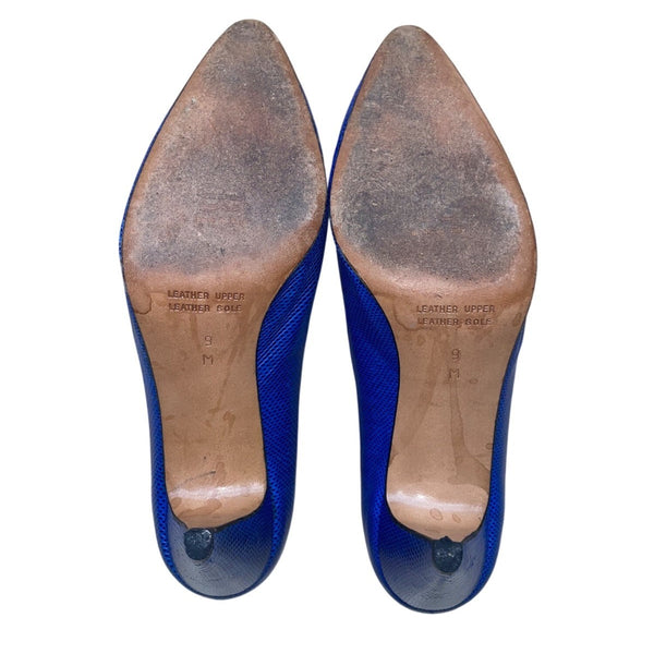 Vida Made In Italy Women’s Navy Leather Snake Print Pointed-Toe Pumps Size 9M