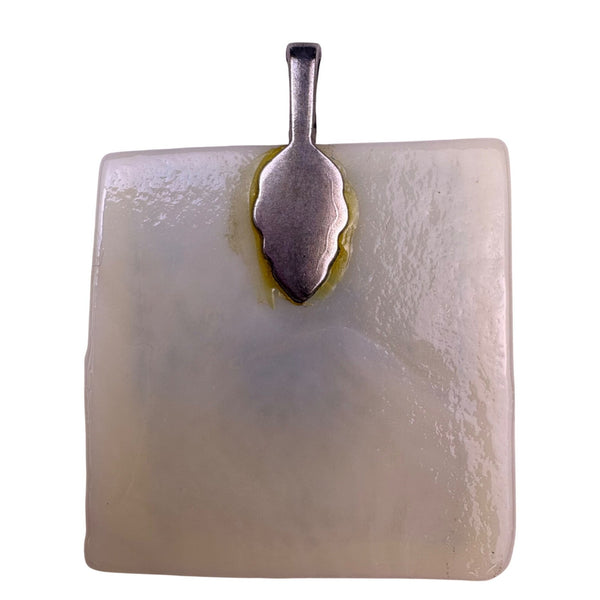  Yellow & Multicolor Fused Glass Pendant Square Unique Design
