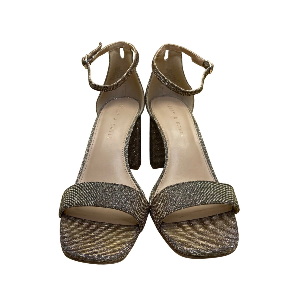 Kelly & Katie Women’s Bronze Glitter Ankle Strap Block Heel Caital Sandals Sz 9M