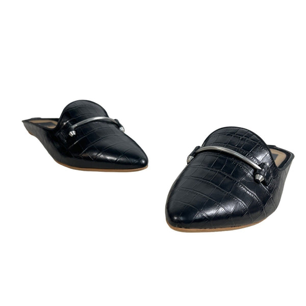 Dolce Vita Women's Black Gram Croco Embossed Leather Slippers Sz 9 - NWB