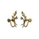 Krementz Vintage Gold Tone Screw Back Earrings Faux Pearl Floral Design