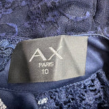 AX Paris Womens Navy Lace Floral Mini Dress Elegant Ruffle Details Size 10