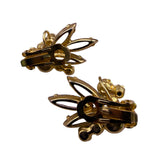 Vintage Gold Tone Rhinestone Clip-On Earrings & Floral Brooch Set