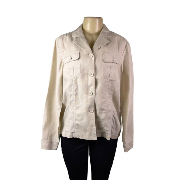 Chicos Womens Beige Linen Button-Up Jacket Two Pockets Casual Size 2