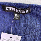Steve Madden Womens Ensign BlueTextured Blouse With Tassels Sz XL