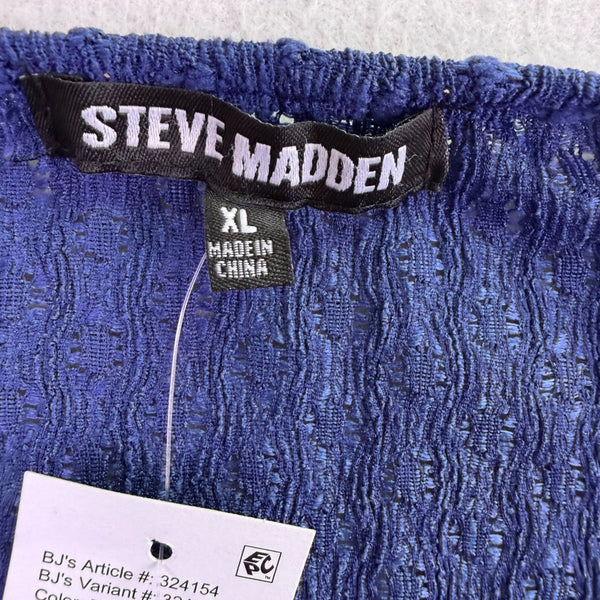 Steve Madden Womens Ensign BlueTextured Blouse With Tassels Sz XL
