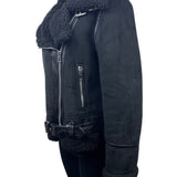 Zara Womens Black Moto Jacket With Belted Waist & Zipper Details Size L