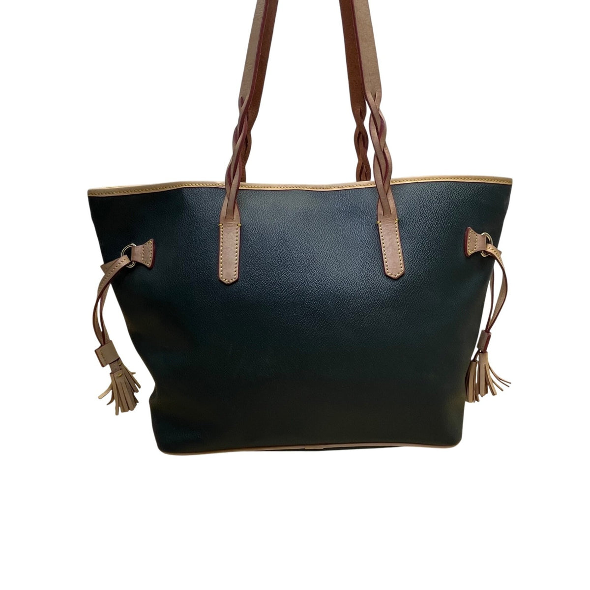 Dooney & Bourke Womens Black Leather With Tassels Spacious Shoulder Bag