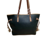 Dooney & Bourke Womens Black Leather With Tassels Spacious Shoulder Bag