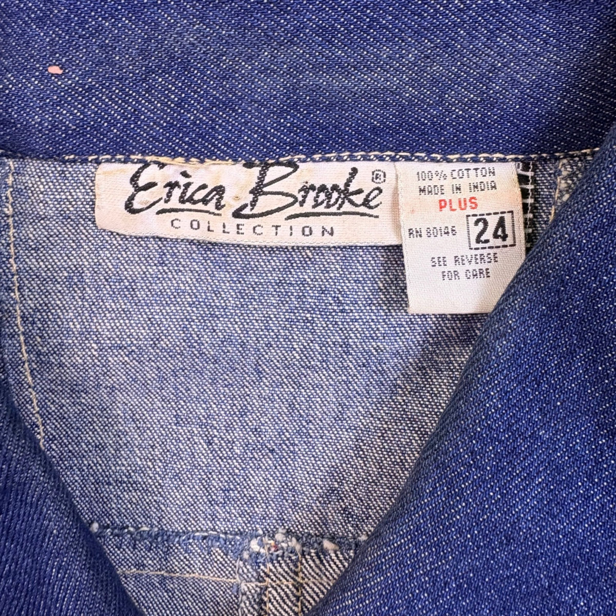 Erica Brooke Womens Blue Cotton Patchwork Jacket Denim Button Up Plus Size 24