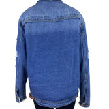 Omoone Women’s Blue Denim Jacket Distressed Pockets Button Closure Sz L