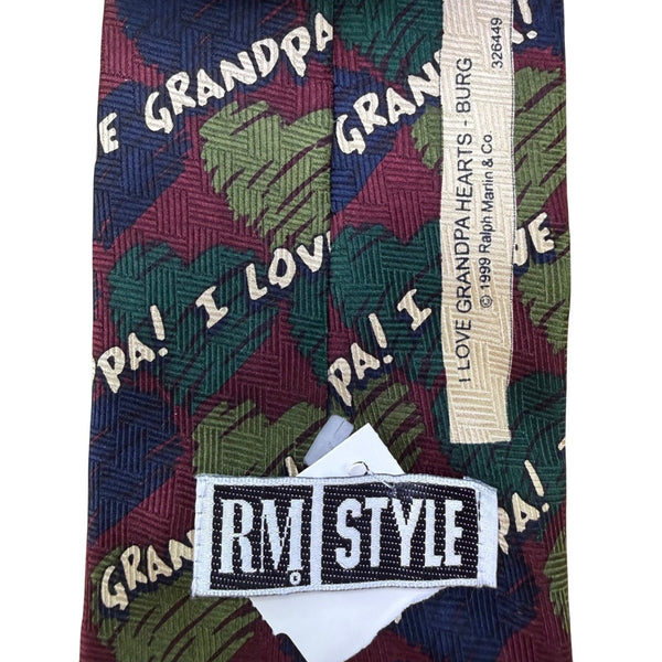 Ralph Marlin Mens Multicolor Polyester Novelty Tie "I Love Grandpa" Pattern 