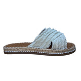 American Eagle Women’s White Cotton Fringe Cross Strap Slide Sandals Size 9