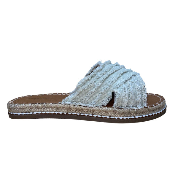 American Eagle Women’s White Cotton Fringe Cross Strap Slide Sandals Size 9