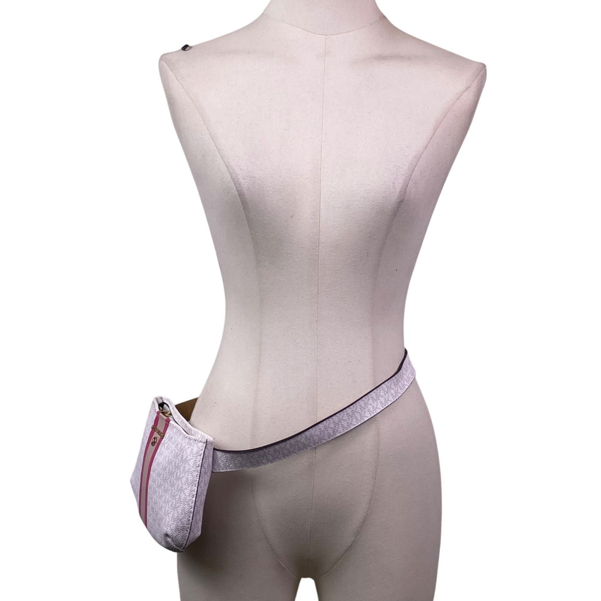 Michael Kors Women’s White Pink Signature Monogram three Stripe Belt Bag S/M