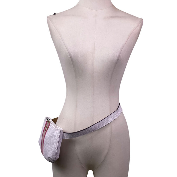 Michael Kors Women’s White Pink Signature Monogram three Stripe Belt Bag S/M
