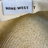 Nine West Womens Beige Straw Wide Brim Sun Hat With Chin Cord Lightweight Summer