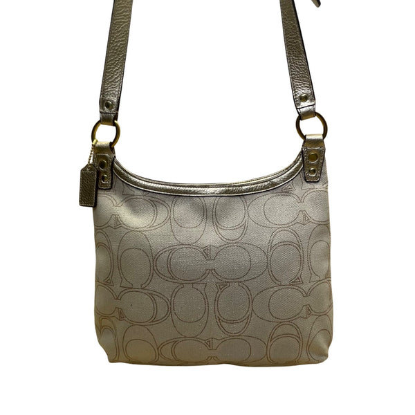 Coach Women’s Gold Signature Jacquard Leather Trim Adjustable Strap Shoulder Bag