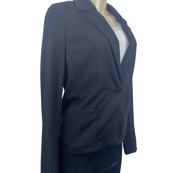 Womens Black Buttoned Blazer Jacket With Pockets Size M