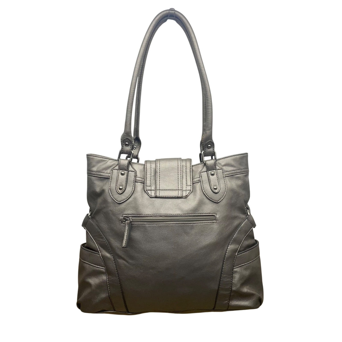 Apt. 9 Women’s Silver Faux Leather Top Strap Snap Closure Double Handle Tote Bag