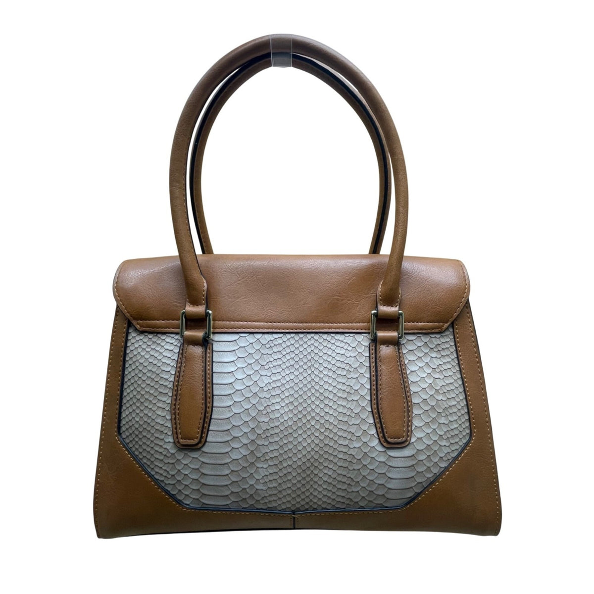 London Fog Women’s Brown Faux Leather Taupe Snake Print Tote Bag - New