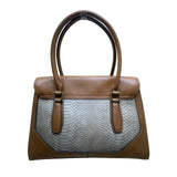 London Fog Women’s Brown Faux Leather Taupe Snake Print Tote Bag - New