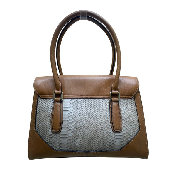 London Fog Women’s Brown Faux Leather Taupe Snake Print Tote Bag - New