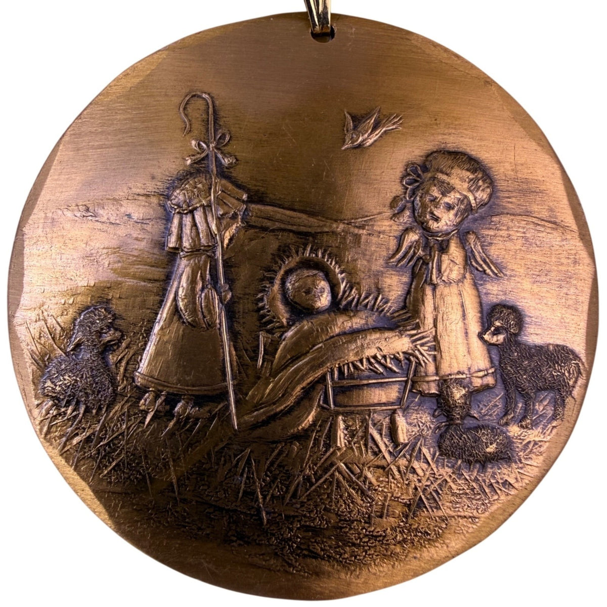 Handmade Natale Bronze Necklace Nativity Scene Pendant Artisan Design Unique