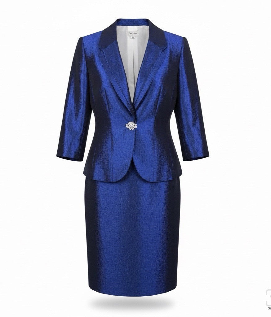 Nicolette Womens Blue Suit Set Includes Blazer & Pencil Skirt Size 12