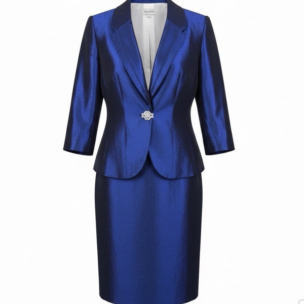 Nicolette Womens Blue Suit Set Includes Blazer & Pencil Skirt Size 12